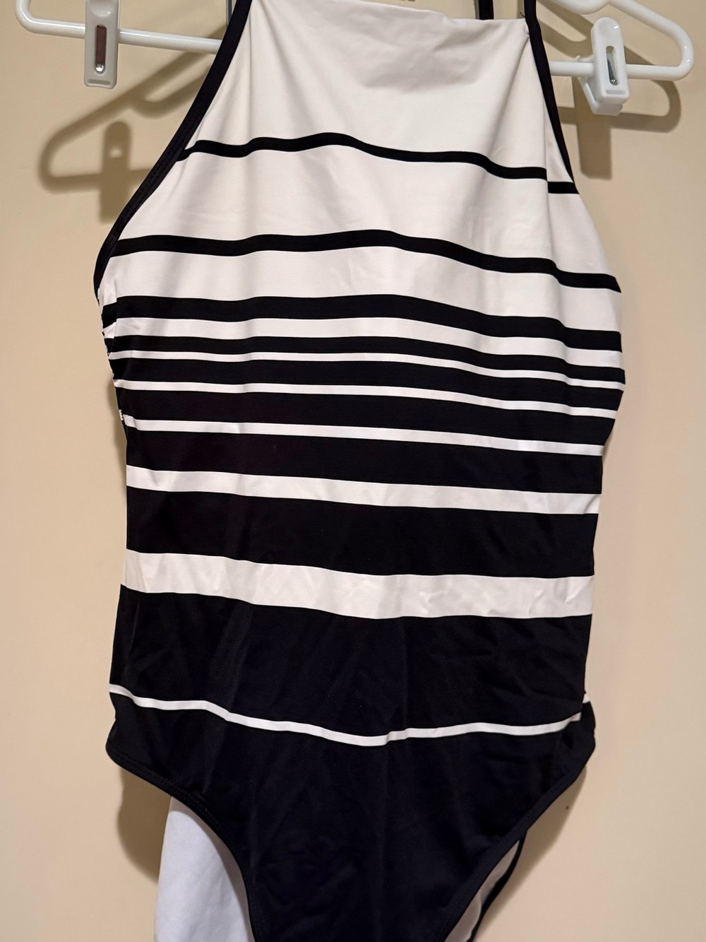 Ralph Lauren Black and White Striped Halter One-Piece Swimsuit